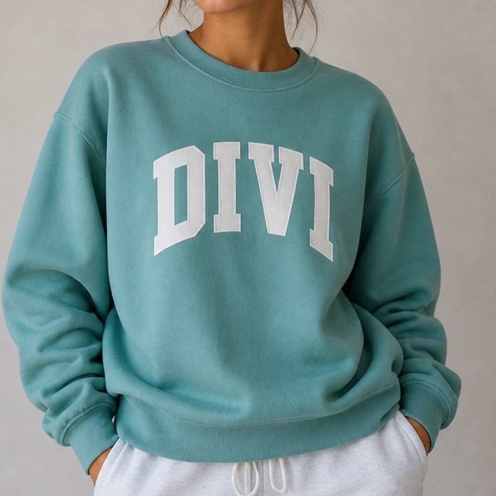 Divi Official‎ Teal Green Crewneck Sweatshirt Varsity Logo Pullover Medium L1